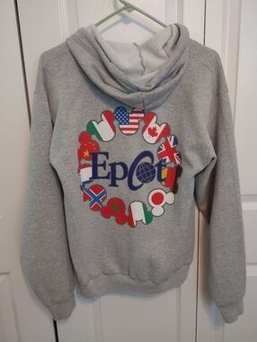 Vintage Disney EpCot “One Mouse One World” Grey Hoodie Sweatshirt  Size Small
